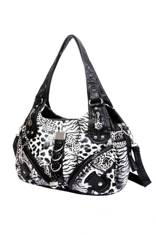 Animal Print Hobo Bag with Hardware