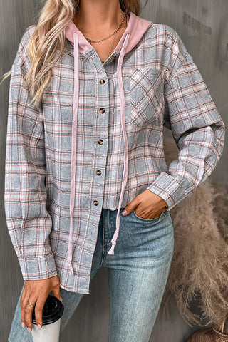 Plaid Hooded Button-Front Shirt