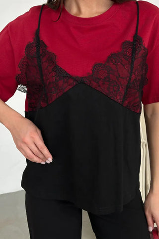 Lace-Overlay Layered T-Shirt