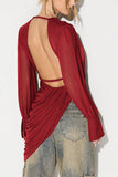 Deep V-Neck Ruched Long Sleeve Blouse