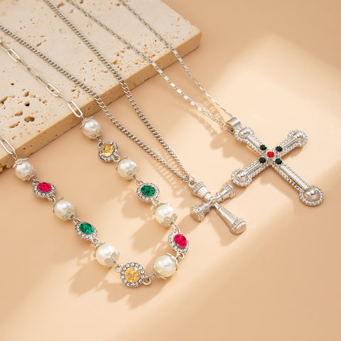 Layered Cross Heart Pendant Necklace