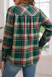 Plaid V-Neck Button-Front Long Sleeve Shirt