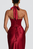 Satin Halter Plunging Mermaid Maxi Dress