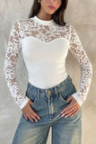 Floral Lace Mock Neck Long Sleeve Top
