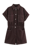 Pocketed Button-Front Shorts Romper