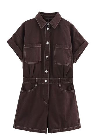 Pocketed Button-Front Shorts Romper