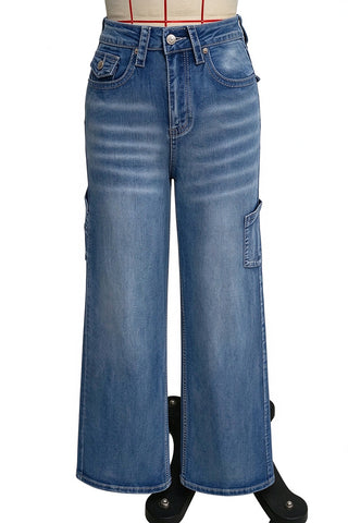 Washed Side-Pocket Straight Jeans