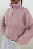 Striped Zip-Up Mock Neck Cardigan
