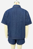 Pocket Button-Front Denim Short Set