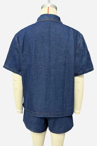 Pocket Button-Front Denim Short Set