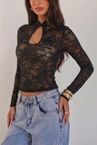 Sheer Floral Lace Mock Neck Crop Blouse