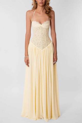 Lace Corset Halter Maxi Casual Dress
