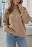 Wing Motif Mock Neck Knit Sweater