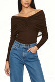 Sheer Ruched Off-Shoulder Long Sleeve Blouse