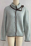 Scallop Trim Mock Neck Button Cardigan