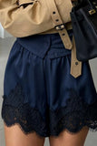 Lace Hem Elastic Waist Casual Shorts