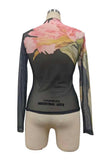 Floral Sheer Mesh Mock Neck Top