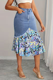 Graphic Print Denim Skirt