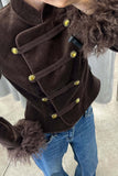Velvet Military Button Mock Neck Coat