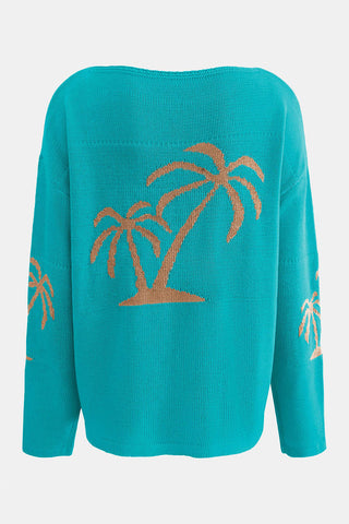 Palm Tree Graphic Boat Neck Sweater