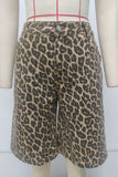 Leopard Print High-Waist Denim Shorts