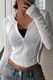 Ribbed Zip-Front Hooded Crop Hoodie