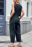 Sleeveless Plaid High-Waist Pants Set
