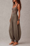 Lace Bodice Ruffle Strap Balloon Leg Jumpsuit