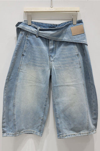 Wrap-Front Denim Shorts