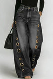 Wide-Leg Denim Jeans with Statement Details