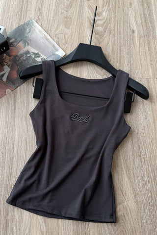 Square Neck Letter Graphic Tank Top