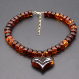 Heart-Pendant Beaded Necklace