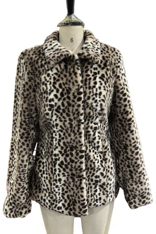 Faux Fur Leopard Print Button-Front Jacket