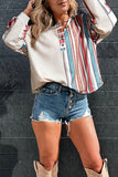 Striped Henley Waffle Knit Top