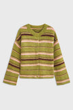 Striped Button-Front Fuzzy Knit Cardigan