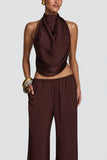 Halter Cowl Neck Crop Top and Pants Set