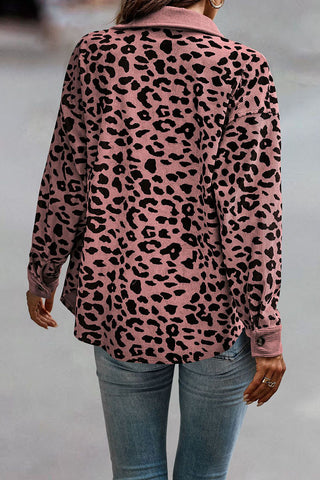 Leopard Print Ribbed Button-Front Shacket