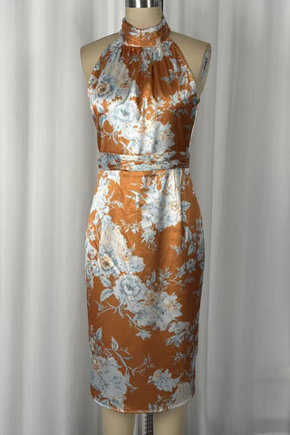 Floral Halter High-Waist Bodycon Dress
