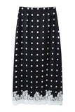 Polka Dot Lace Hem Midi Skirt