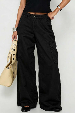 High-Waist Wide-Leg Cargo Casual Pants
