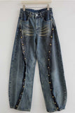 Studded Side-Stripe Barrel Jeans