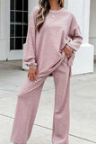 Striped Crew Neck Wide-Leg Pants Set
