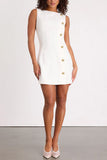 Sleeveless Button-Accented Evening Dress