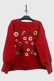 Floral Applique Crew Neck Sweater