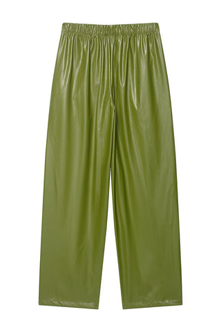 Elastic Waist Faux Leather Casual Pants