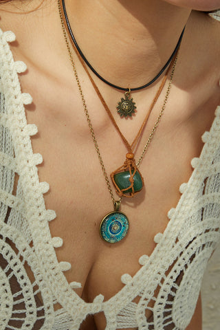 Layered Cord Chain Pendant Necklace Set