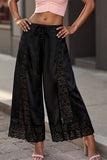 Lace Insert Drawstring Wide-Leg Casual Pants