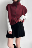 Collared Ribbed Knit Button-Front Vest