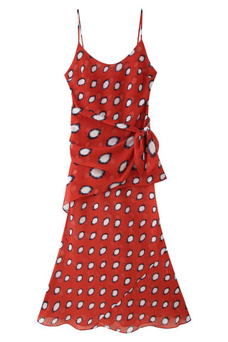 Polka Dot Spaghetti Strap Wrap Midi Dress