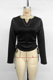 Studded V-Neck Ruched Side-Tie Blouse